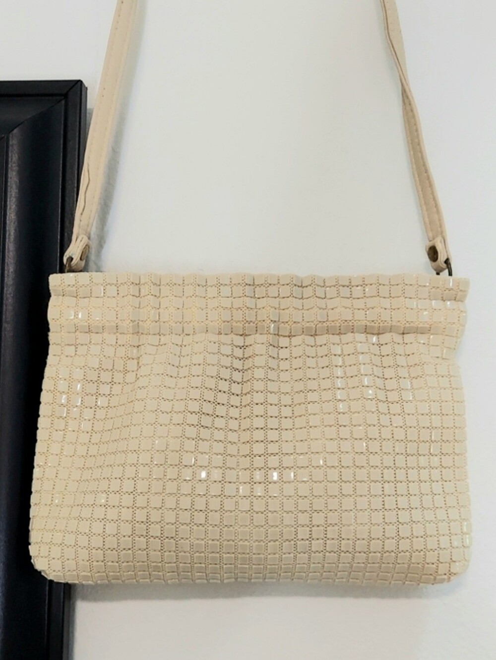 Lumured Mesh Evening Bag, Beige, Shoulder Strap, Vintage